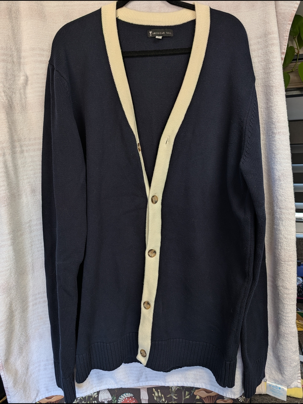 Men's Navy Cardigan with Cream Trim